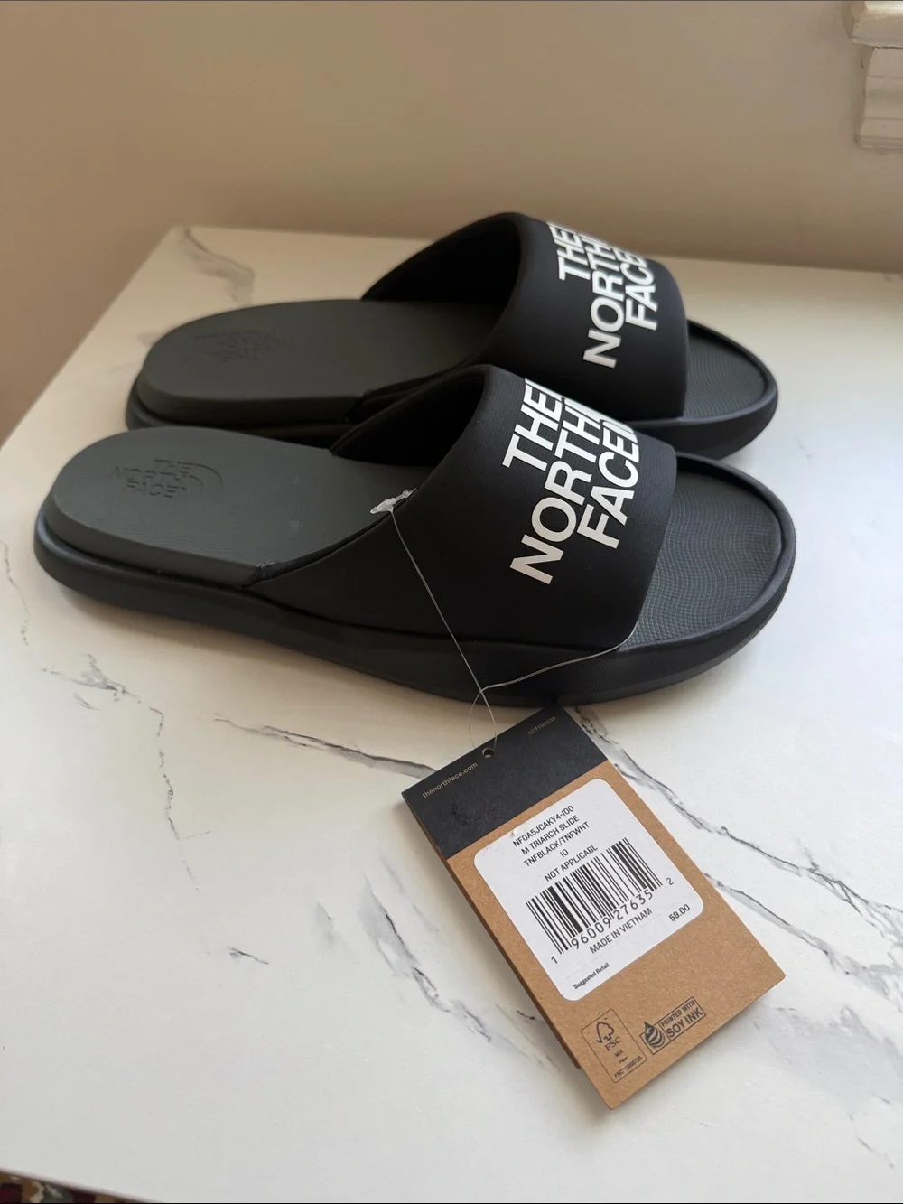 The North Face Black Slide Sandals with White Logo